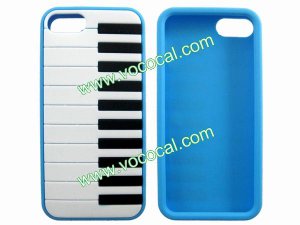 Protective Silicone Piano Key Back Case Cover Skin for iPhone 5 Sky Blue