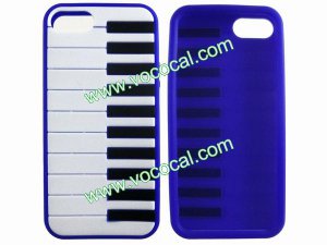 Protective Silicone Piano Key Back Case Cover Skin for iPhone 5 Dark Blue