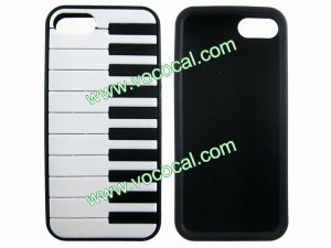 Protective Soft Silicone Piano Key Case Cover Skin for iPhone 5 Black