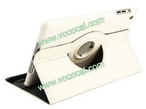 360 Rotating PU Leather Protective Stand Case Cover Skin for iPad Mini White