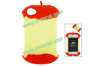 Red Apple Core 3D Cartoon Silicone Case Cover Skin for iPhone 4 4G 4S