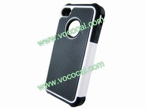 White Honeycomb Plastic Silicone Combo Case Cover for iPhone 4 4G 4S