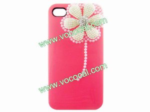 Rose 3D Flower Pearl Glitter Diamond Case Cover for iPhone 4 4G 4S