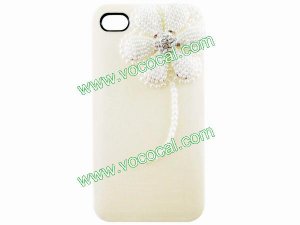 Ivory 3D Flower Pearl Bling Diamond Case Cover for iPhone 4 4G 4S