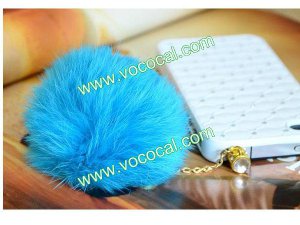Rabbit Fur Ball 3.5mm Earphone Jack Dust Plug Ear Cap for iPhone 5 iPad Mini