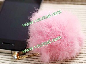 Rabbit Fur Ball 3.5mm Earphone Jack Dust Plug Ear Cap for iPhone 5 Touch