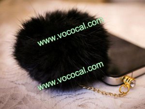 Rabbit Fur Ball 3.5mm Earphone Jack Anti Dust Plug Cap for iPhone 5 iPad Mini