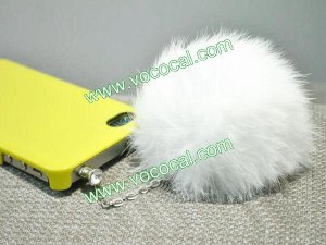 Rabbit Fur Ball 3.5mm Earphone Jack Dust Plug Ear Cap for iPhone 5 Touch White