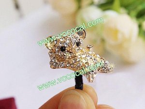 3D Cute Rhinestone Bear 3.5mm Earphone Jack Anti Dust Plug Ear Cap For iPhone 5