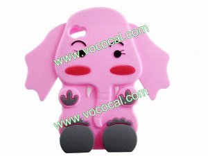 Cute 3D Cartoon Elephant Silicone Case Cover Skin for iPhone 4 4S Pink