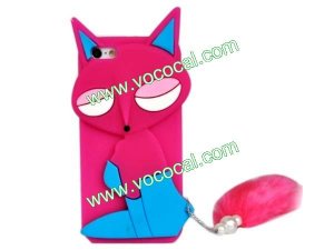 3D Cute Cartoon Soft Silicone Fox Animal Case Cover for iPhone 5 With Tail Rose