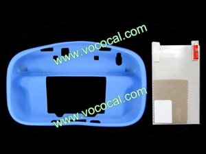 Soft Silicone Protective Case Cover for Nintendo Wii U Blue + Screen Protector