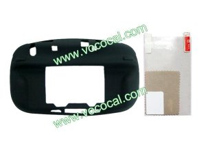 Soft Silicone Protective Case Cover for Nintendo Wii U Black + Screen Protector