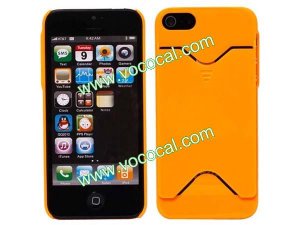 Hard Plastic Credit Card Holder Slot Case Cover Skin for iPhone 5 Orange