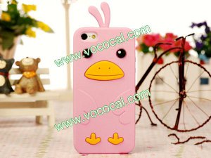 3D Cute Cartoon Silicone Chicken Animal Case Cover Skin for iPhone 5 Light Pink