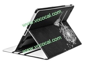PU Leather Dandelion Book Stand Case Smart Cover for iPad 2 The New iPad 3 Black