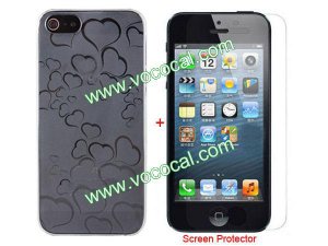 Heart PC Hard Protective Case Cover for iPhone 5 Clear White + Screen Protector