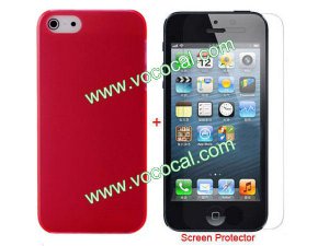 Ultra Thin Clear Matte Protective Case Cover for iPhone 5 Red + Screen Protector