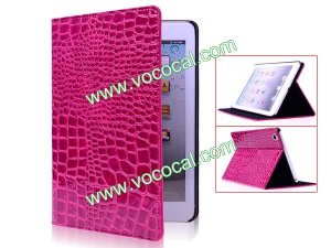 PU Leather Crocodile Croco Book Stand Case Smart Cover for iPad Mini Rose