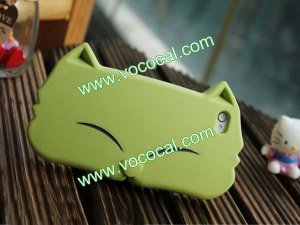 New Cute Cartoon Cat Silicone Protective Case Cover Skin for iPhone 4 Green