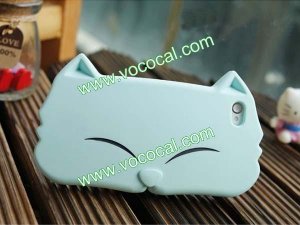 New Cute Cartoon Cat Silicone Protective Case Cover Skin for iPhone 4 Light Blue
