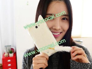 3D Cute Fluffy Tail Cat Case Cover Skin for Samsung Galaxy Note 2 N7100 White