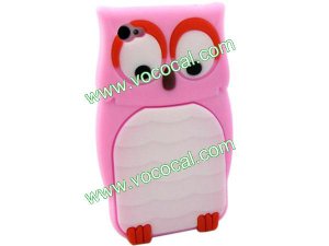 3D Cute Cartoon Owl Silicone Case Cover Skin for iPhone 4 4S Pink