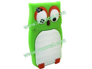 3D Cute Cartoon Owl Silicone Case Cover Skin for iPhone 4 4S Green