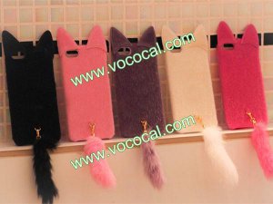 Cute 3D Plush Tail Cat TPU Case Cover Skin for iPhone 5