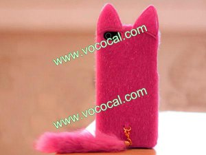 Cute 3D Plush Tail Cat TPU Case Cover Skin for iPhone 5 Rose