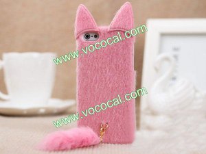 Cute 3D Plush Tail Cat TPU Case Cover Skin for iPhone 5 Pink