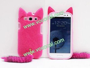 3D Cute Fluffy Tail Cat TPU Case Cover Skin for Samsung Galaxy S3 i9300 Rose