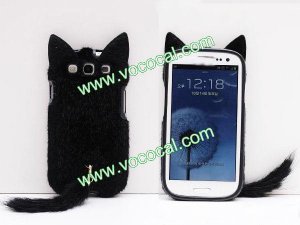 3D Cute Fluffy Tail Cat TPU Case Cover Skin for Samsung Galaxy S3 i9300 Black