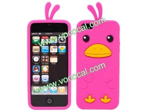3D Cute Cartoon Silicone Chicken Animal Case Cover Skin for iPhone 5 Rose