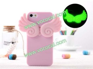 Luminous Cute 3D Angel Wing TPU Stand Case Cover Skin for iPhone 5 Pink