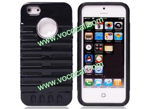 Combo Retro Microphone Style PC Silicone Case Cover Skin for iPhone 5 Black