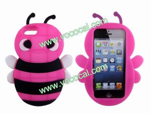 Cute 3D Bee Silicone Case Cover Skin for iPhone 5 Rose