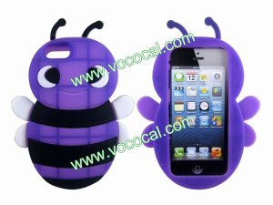 Cute 3D Bee Silicone Case Cover Skin for iPhone 5 Purple