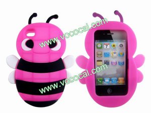 Cute 3D Bee Silicone Case Cover Skin for iPhone 4 4S Rose
