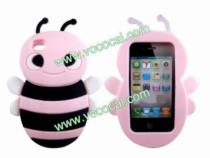 Cute 3D Bee Silicone Case Cover Skin for iPhone 4 4S Pink
