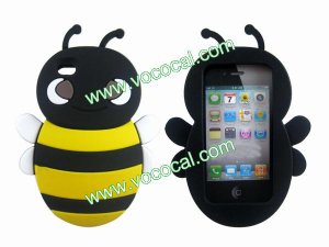 Cute 3D Bee Silicone Case Cover Skin for iPhone 4 4S Black