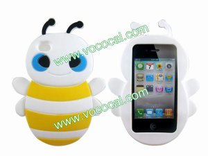Cute 3D Bee Silicone Case Cover Skin for iPhone 4 4S White