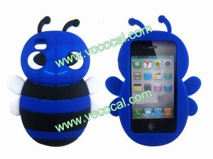 Cute 3D Bee Silicone Case Cover Skin for iPhone 4 4S Blue