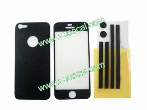 Glass+Back+Side Color Screen Protector Skin Sticker for iPhone 5 Black