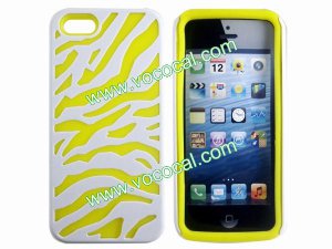 Dual Color Zebra Combo PC Silicone Case Cover Skin for iPhone 5 Yellow+White