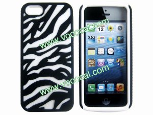 Dual Color Zebra Combo PC Silicone Case Cover Skin for iPhone 5 Black+White