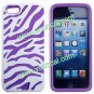 Dual Color Zebra Combo PC Silicone Case Cover Skin for iPhone 5 Purple+White