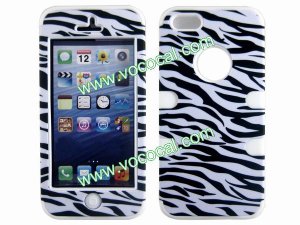 Zebra PC + Silicone 3 in 1 Combo Protective Case Cover Skin for iPhone 5 White