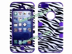 Zebra PC + Silicone 3 in 1 Combo Protective Case Cover Skin for iPhone 5 Purple
