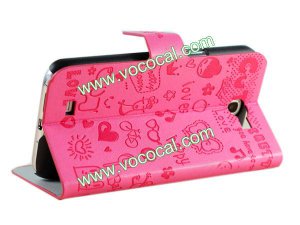 Cute PU Leather Flip Case Cover Skin for Samsung Galaxy Note 2 N7100 Peach